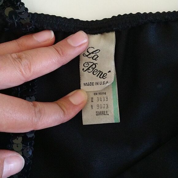 Vintage Evening Blouse 80's 90's Top Sequin Spaghetti Straps Black size S - Picture 7 of 9